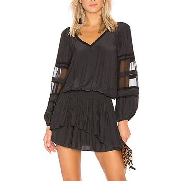RAMY BROOK Aidan Black Mini Dress Size Medium Silk Blend Long Sleeve - Picture 1 of 13
